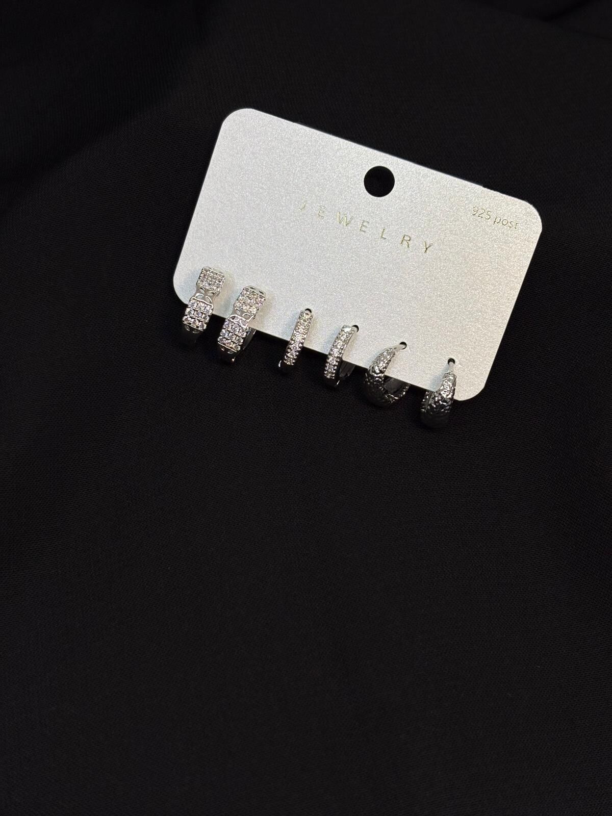 Melisa Takı & Aksesuar 316L Çelik Jewelry Gümüş Renk 6lı Set Zirkon Taşlı Küpe