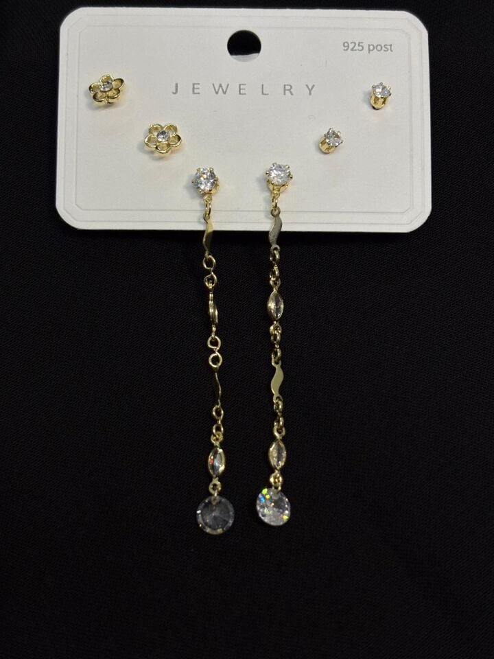 Melisa Takı & Aksesuar 316L Çelik Jewelry Gold Renk 6lı Set Taşlı Küpe
