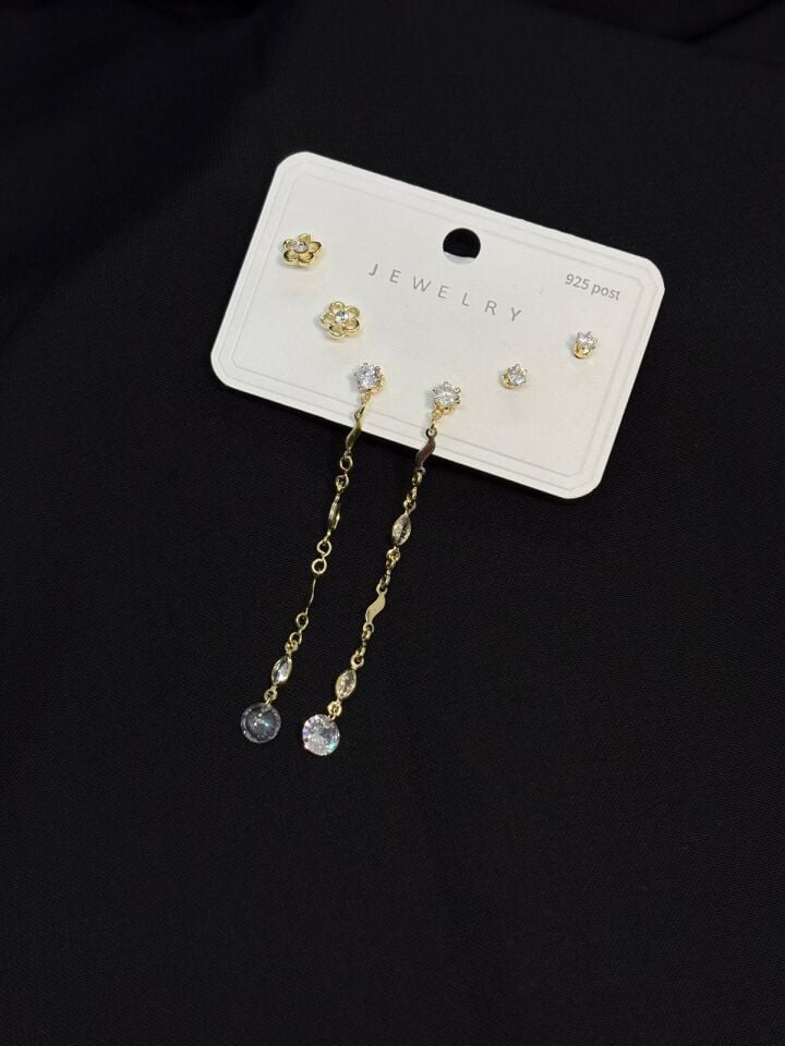 Melisa Takı & Aksesuar 316L Çelik Jewelry Gold Renk 6lı Set Taşlı Küpe