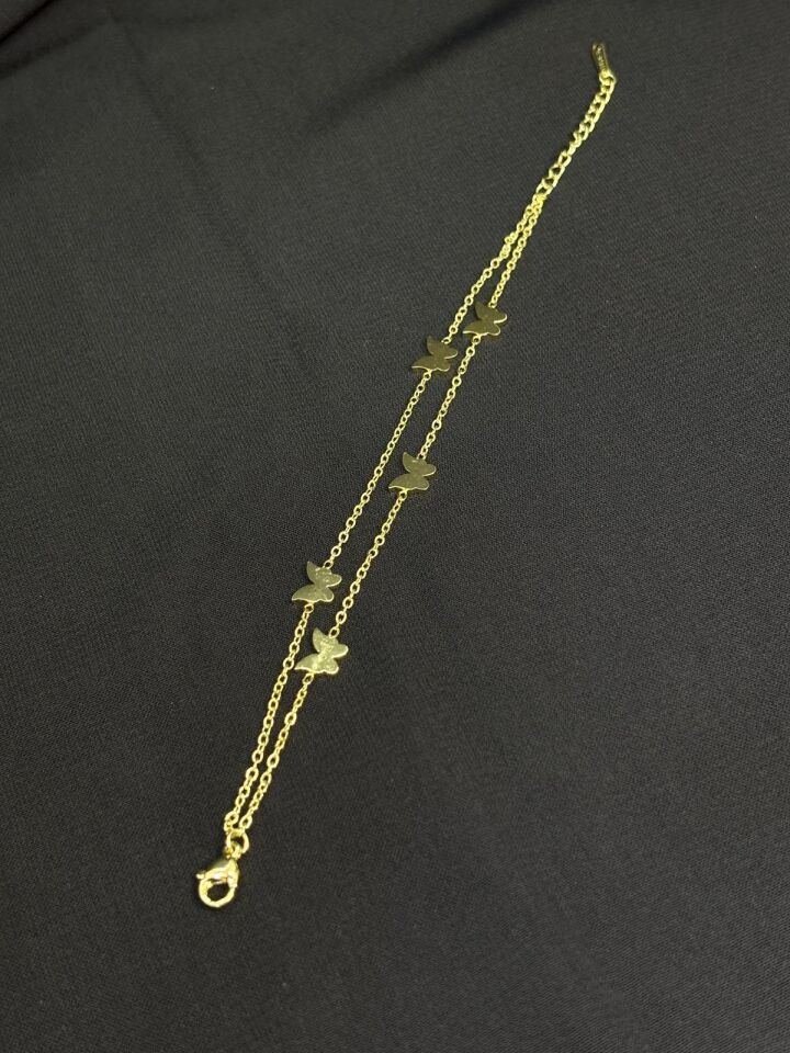 316L Çelik Gümüş Renk Çift Zincir Kelebek Bileklik