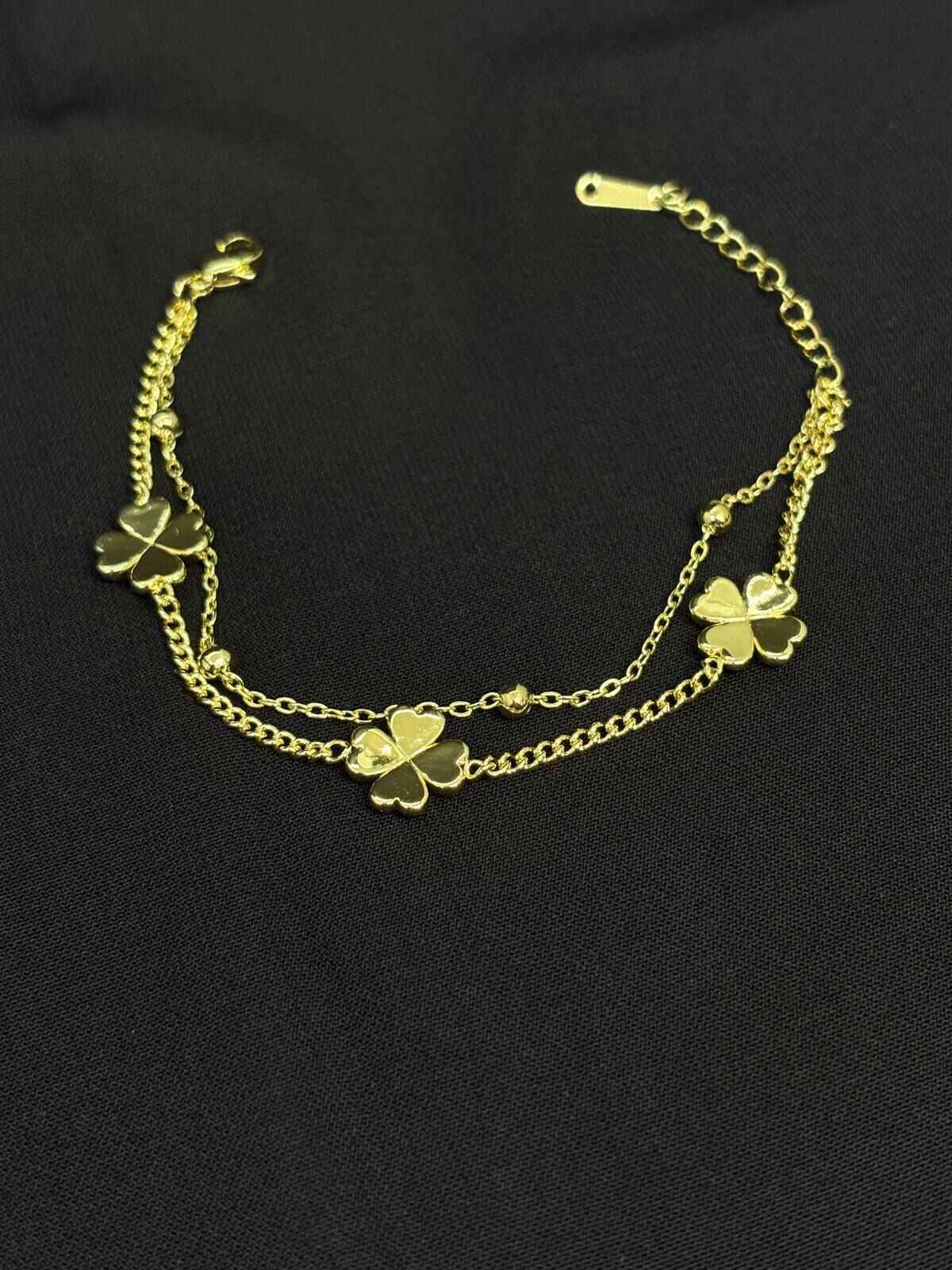 316L Çelik Gümüş Renk Çift Zincir Yonca Bileklik