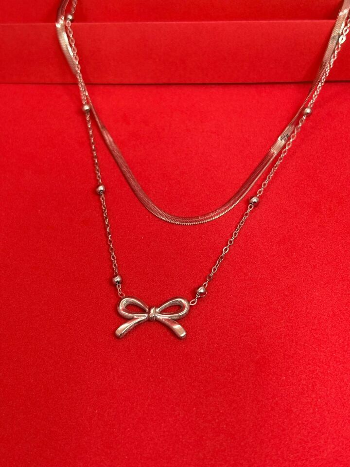 Melisa Takı & Aksesuar 316L Çelik Gümüş Renk Çift Zincirli Kolye