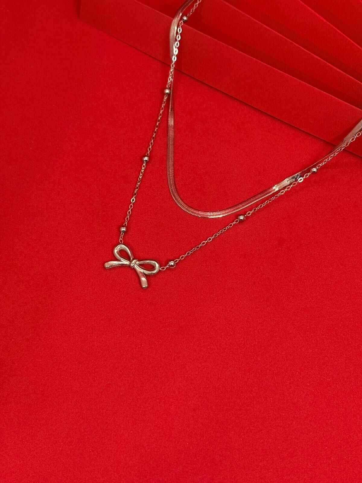 Melisa Takı & Aksesuar 316L Çelik Gümüş Renk Çift Zincirli Kolye