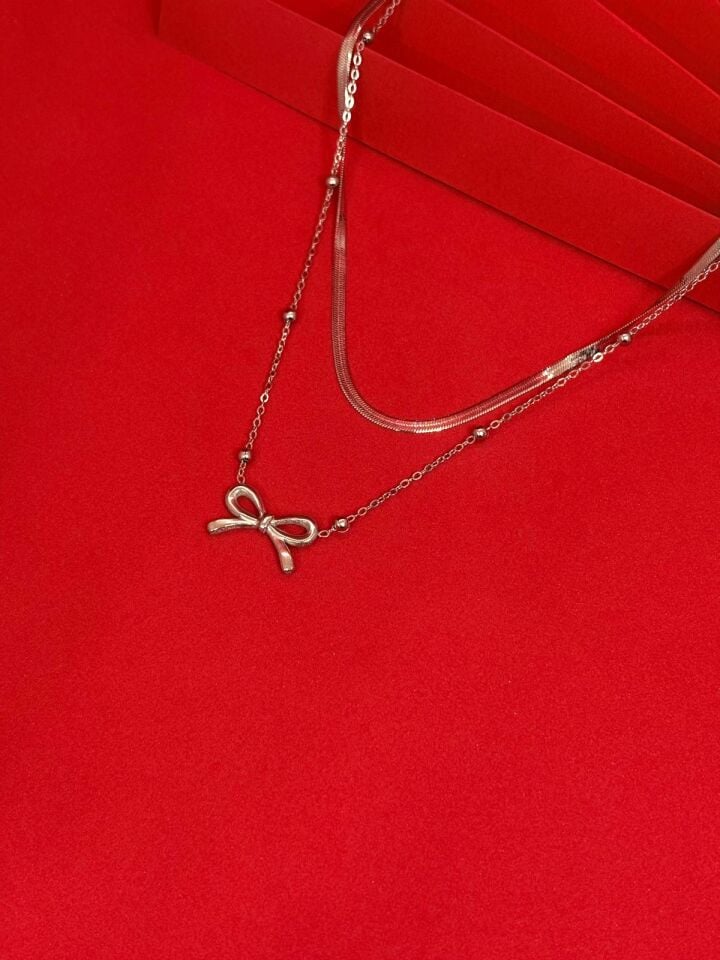 Melisa Takı & Aksesuar 316L Çelik Gümüş Renk Çift Zincirli Kolye