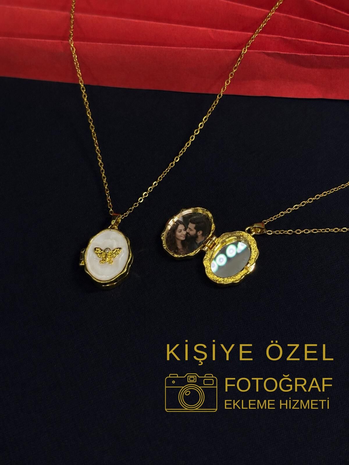 Melisa Takı & Aksesuar 316L Çelik Gold Renk Açılır Resimli Kolye