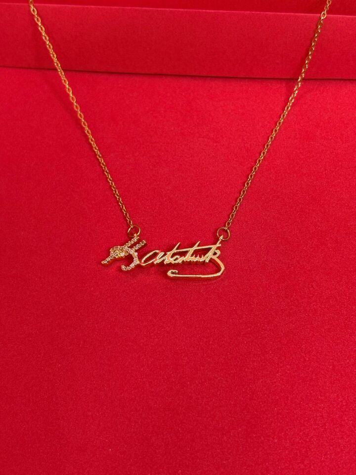 Melisa Takı & Aksesuar 316L Çelik Gold Renk ATATÜRK İmzalı Kolye