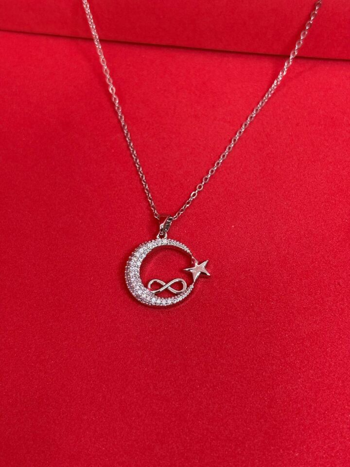 Melisa Takı & Aksesuar 316L Çelik Gümüş Renk Sonsuz Ay Yıldız Kolye