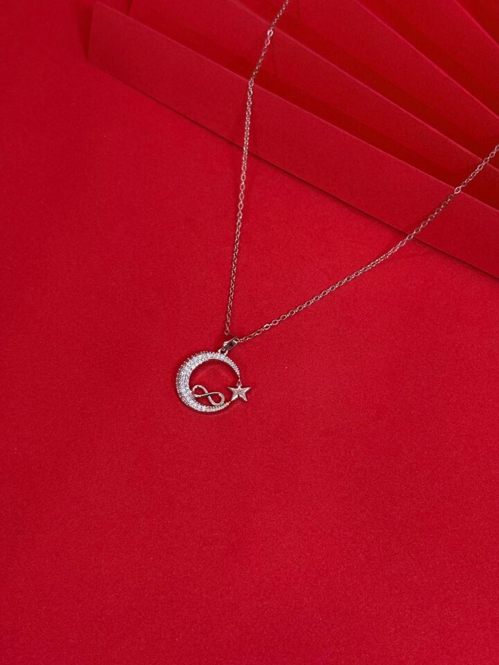 Melisa Takı & Aksesuar 316L Çelik Gümüş Renk Sonsuz Ay Yıldız Kolye