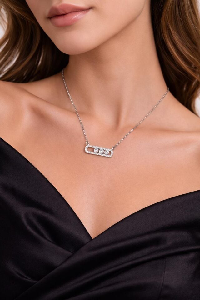 Melisa Takı & Aksesuar 316L Çelik Gümüş Renk Zirkon Taşlı Kolye