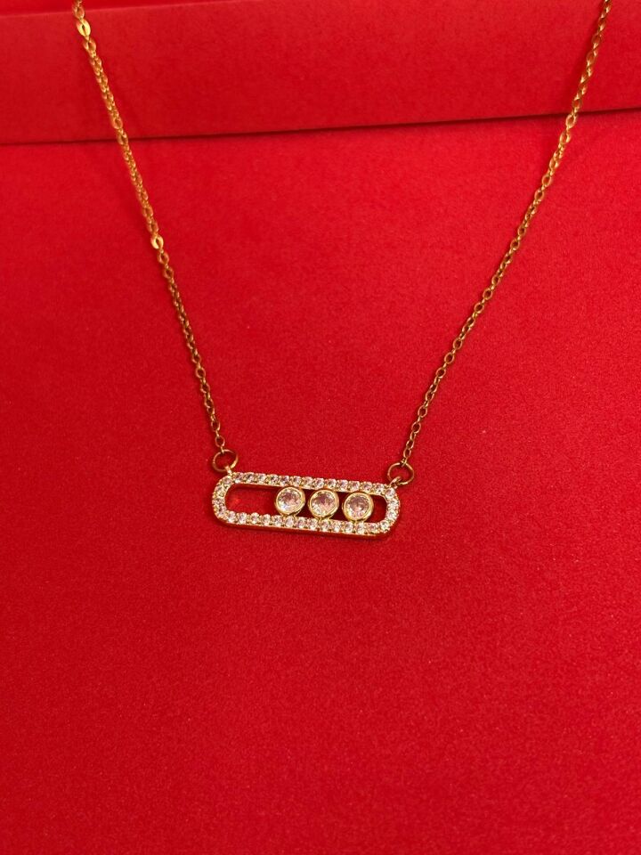 Melisa Takı & Aksesuar 316L Çelik Gold Renk Zirkon Taşlı Kolye