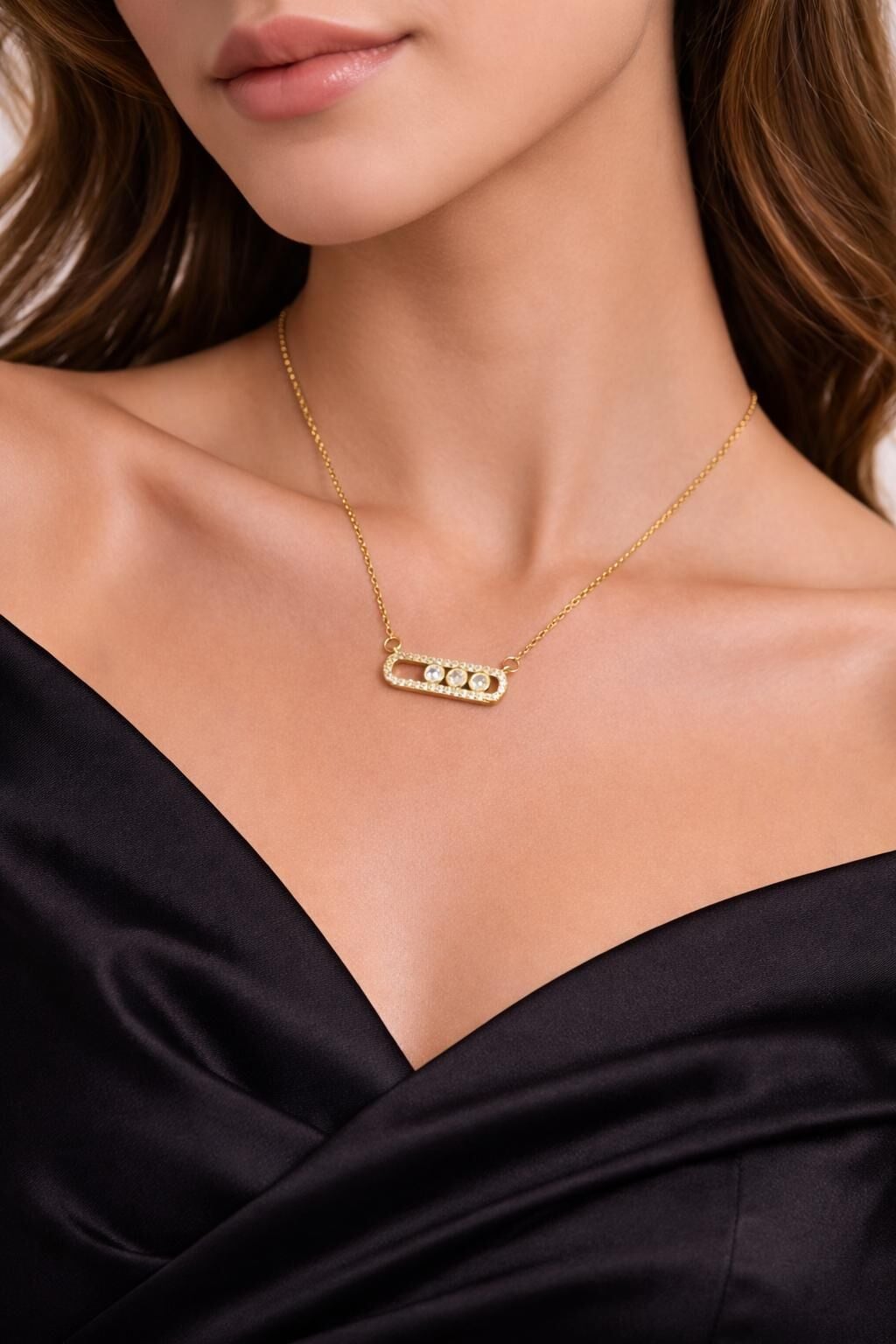 Melisa Takı & Aksesuar 316L Çelik Gold Renk Zirkon Taşlı Kolye