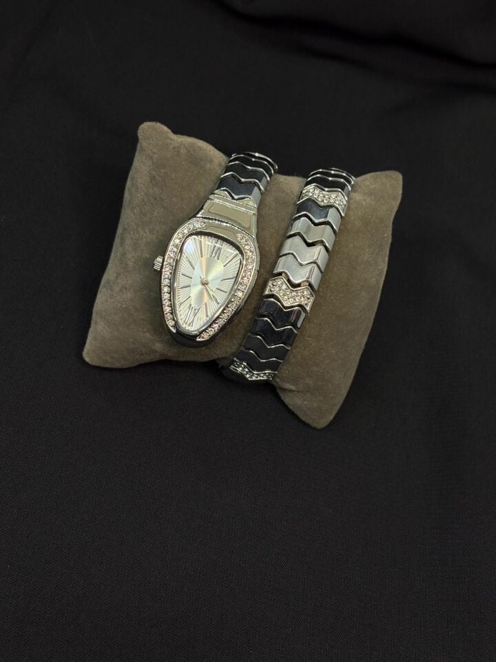 Melisa Takı & Aksesuar Çelik Siyah - Gümüş Renk Yılan Saat