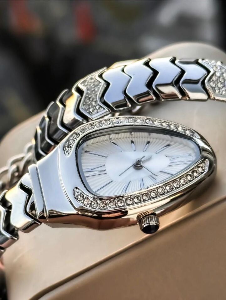 Melisa Takı & Aksesuar Çelik Siyah - Gümüş Renk Yılan Saat