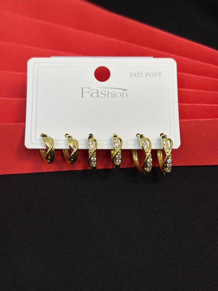 Melisa Takı & Aksesuar 316L Çelik Jewelry Gold Renk 6lı Set Zirkon Taşlı Küpe