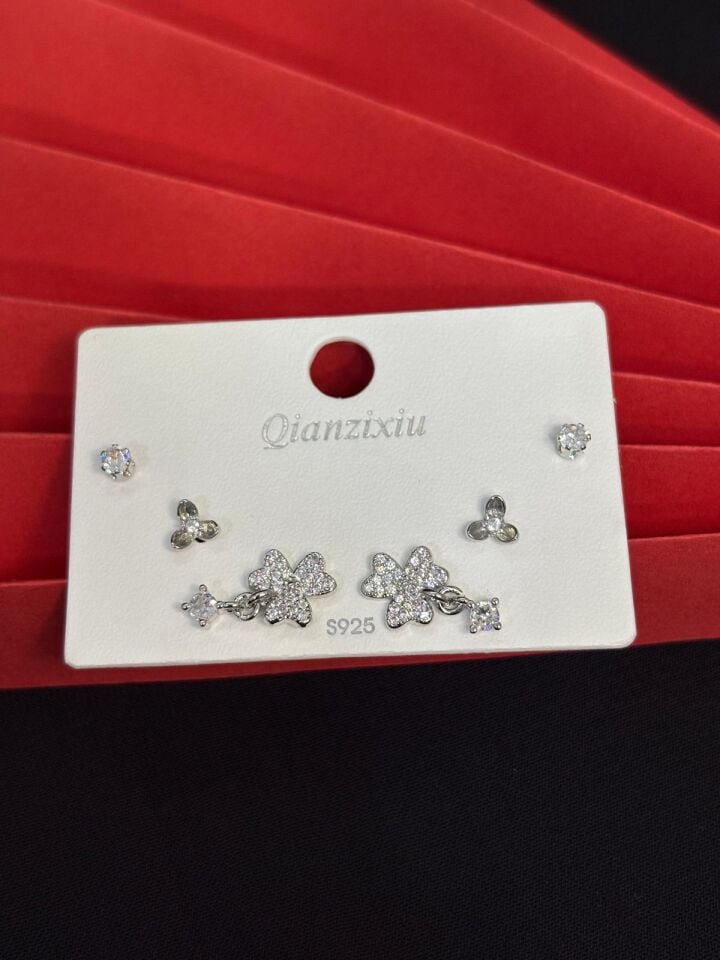 Melisa Takı & Aksesuar 316L Çelik Jewelry Gümüş Renk 6lı Set Zirkon Taşlı Küpe