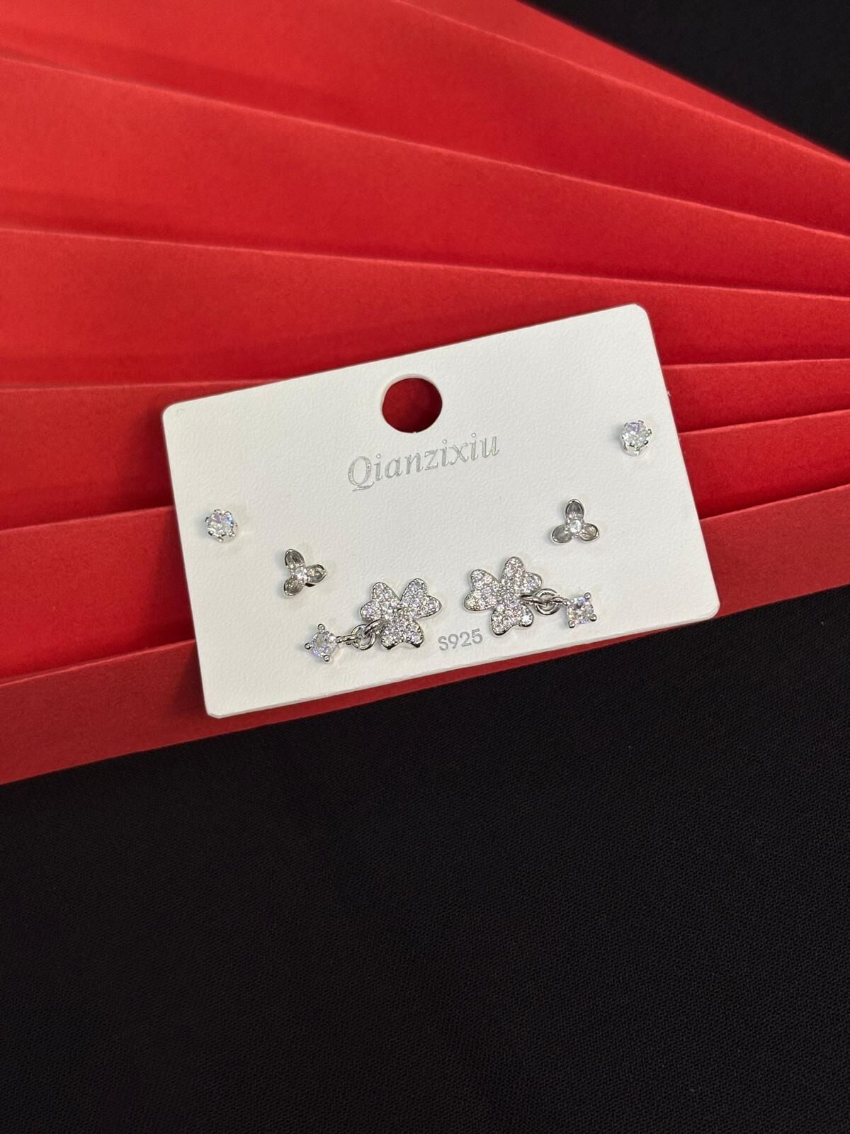Melisa Takı & Aksesuar 316L Çelik Jewelry Gümüş Renk 6lı Set Zirkon Taşlı Küpe