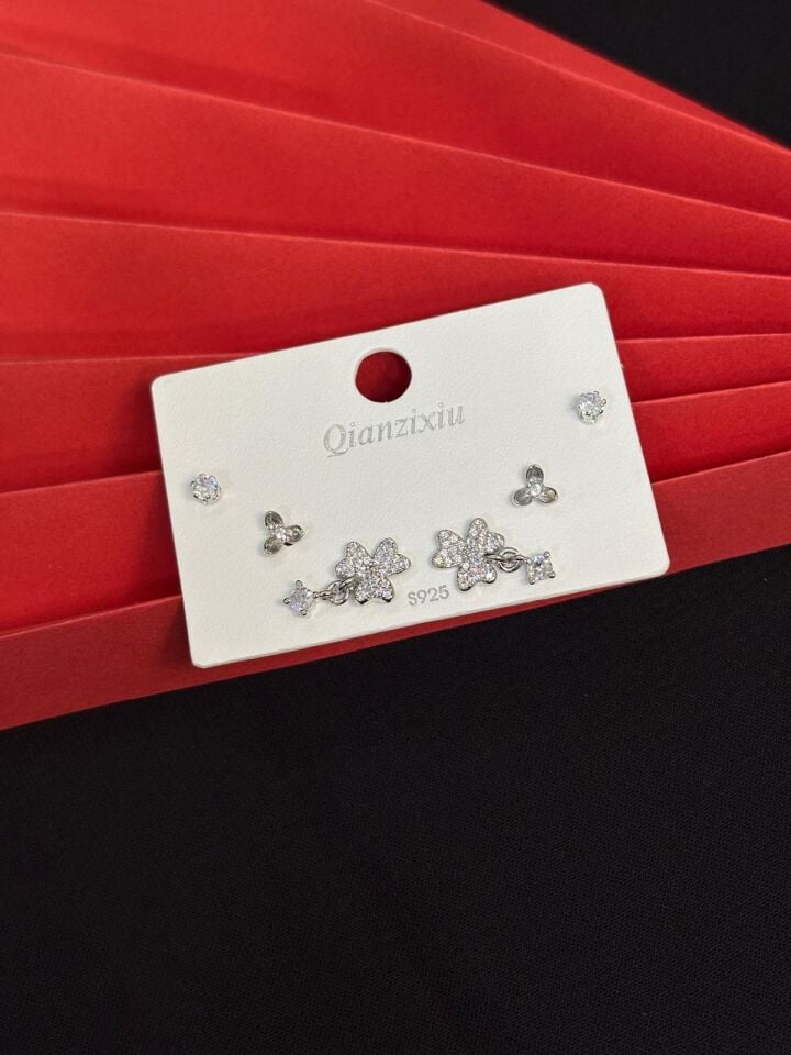 Melisa Takı & Aksesuar 316L Çelik Jewelry Gümüş Renk 6lı Set Zirkon Taşlı Küpe
