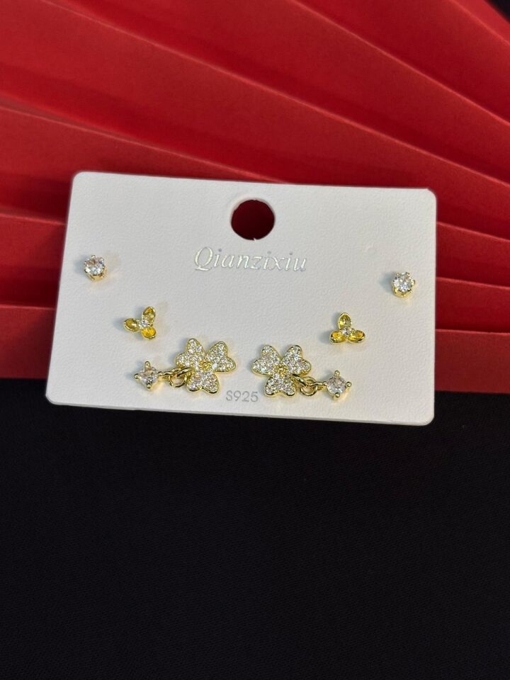 Melisa Takı & Aksesuar 316L Çelik Jewelry Gold Renk 6lı Set Zirkon Taşlı Küpe