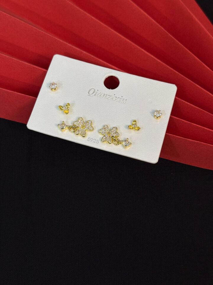 Melisa Takı & Aksesuar 316L Çelik Jewelry Gold Renk 6lı Set Zirkon Taşlı Küpe