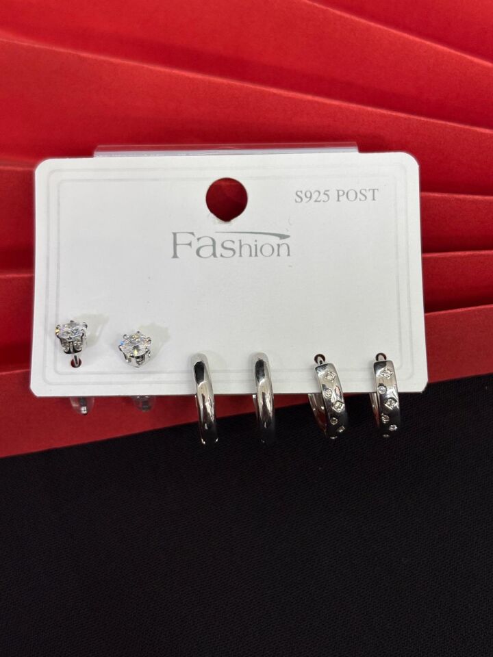 Melisa Takı & Aksesuar 316L Çelik Jewelry Gümüş Renk 6lı Set Zirkon Taşlı Küpe