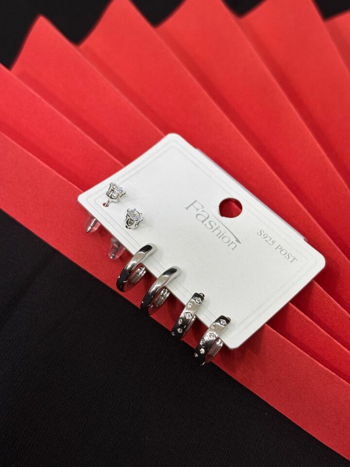 Melisa Takı & Aksesuar 316L Çelik Jewelry Gümüş Renk 6lı Set Zirkon Taşlı Küpe