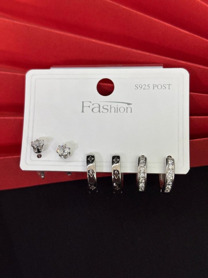 Melisa Takı & Aksesuar 316L Çelik Jewelry Gümüş Renk 6lı Set Zirkon Taşlı Küpe