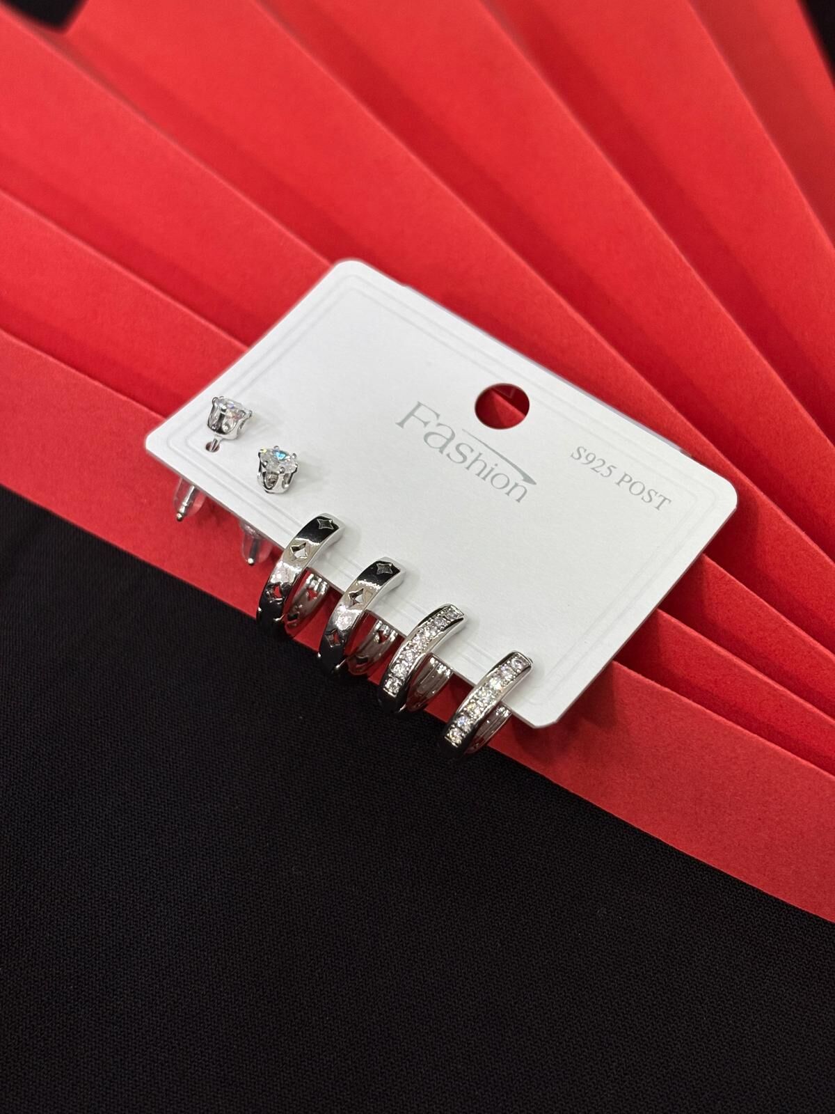 Melisa Takı & Aksesuar 316L Çelik Jewelry Gümüş Renk 6lı Set Zirkon Taşlı Küpe
