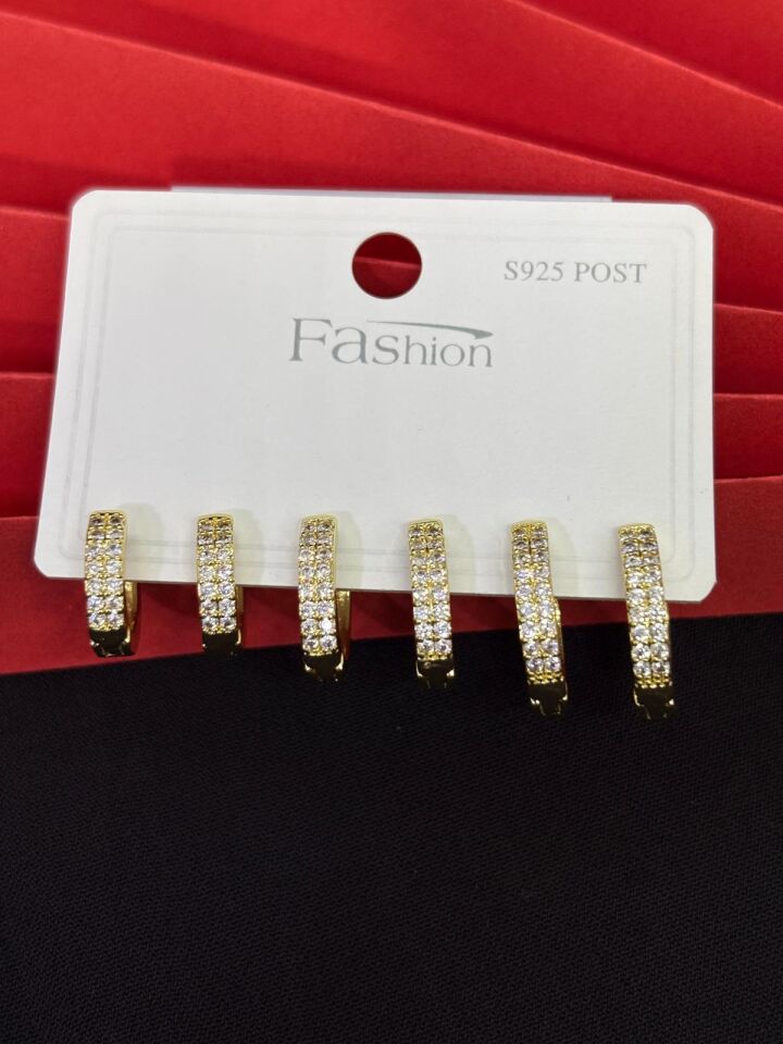 Melisa Takı & Aksesuar 316L Çelik Jewelry Gold Renk 6lı Set Zirkon Taşlı Küpe