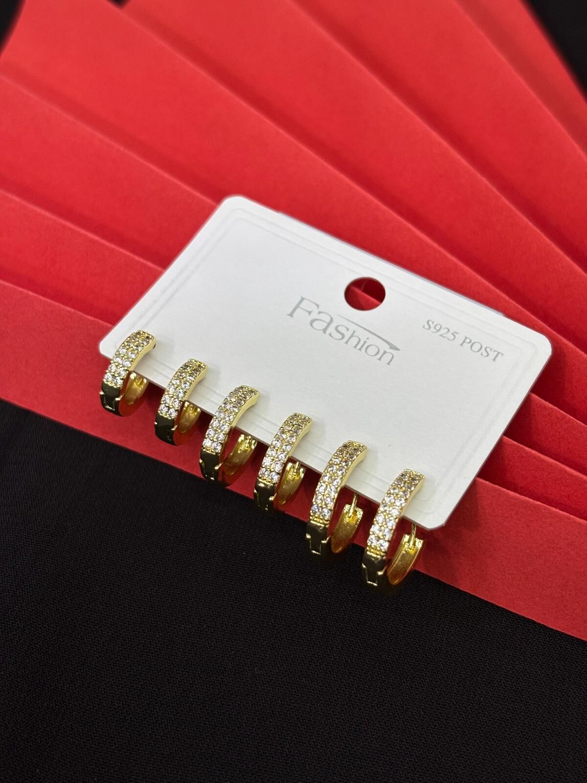 Melisa Takı & Aksesuar 316L Çelik Jewelry Gold Renk 6lı Set Zirkon Taşlı Küpe