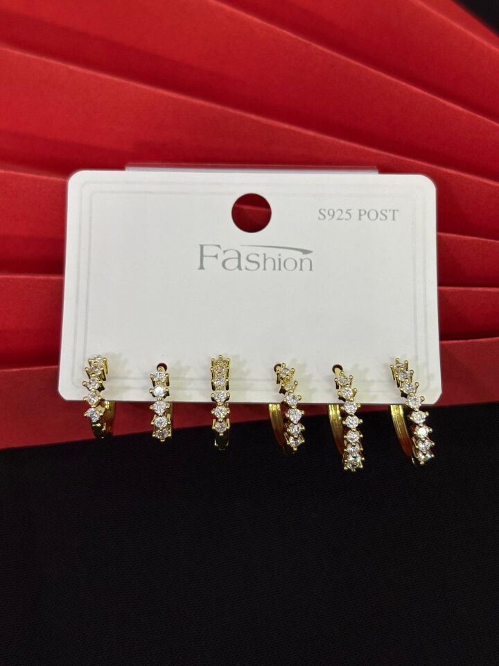 Melisa Takı & Aksesuar 316L Çelik Jewelry Gold Renk 6lı Set Zirkon Taşlı Küpe