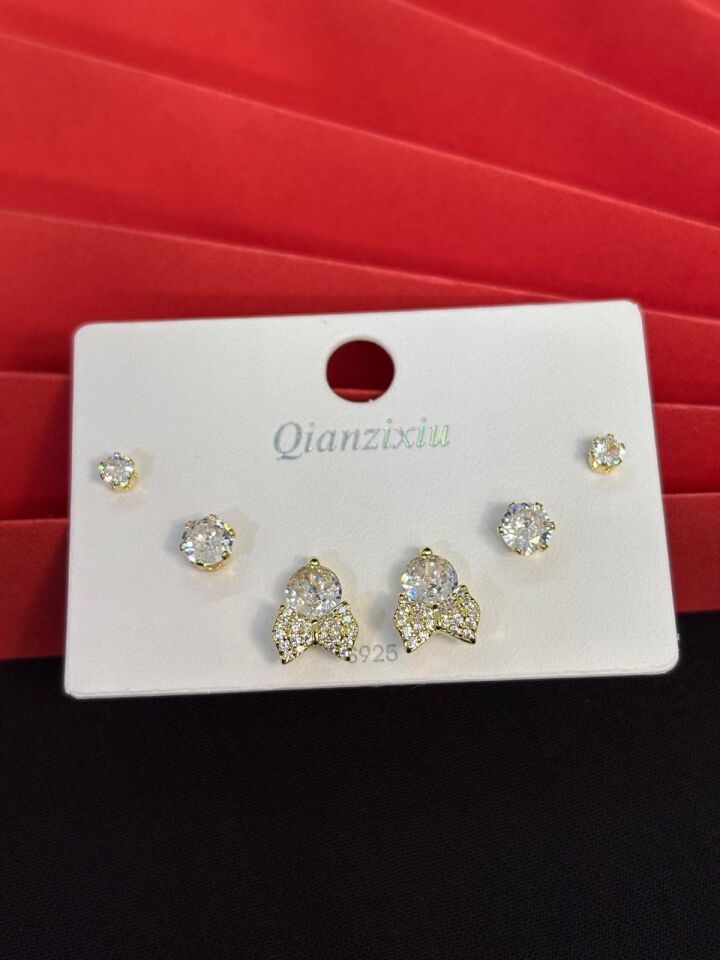 Melisa Takı & Aksesuar 316L Çelik Jewelry Gold Renk 6lı Set Zirkon Taşlı Küpe
