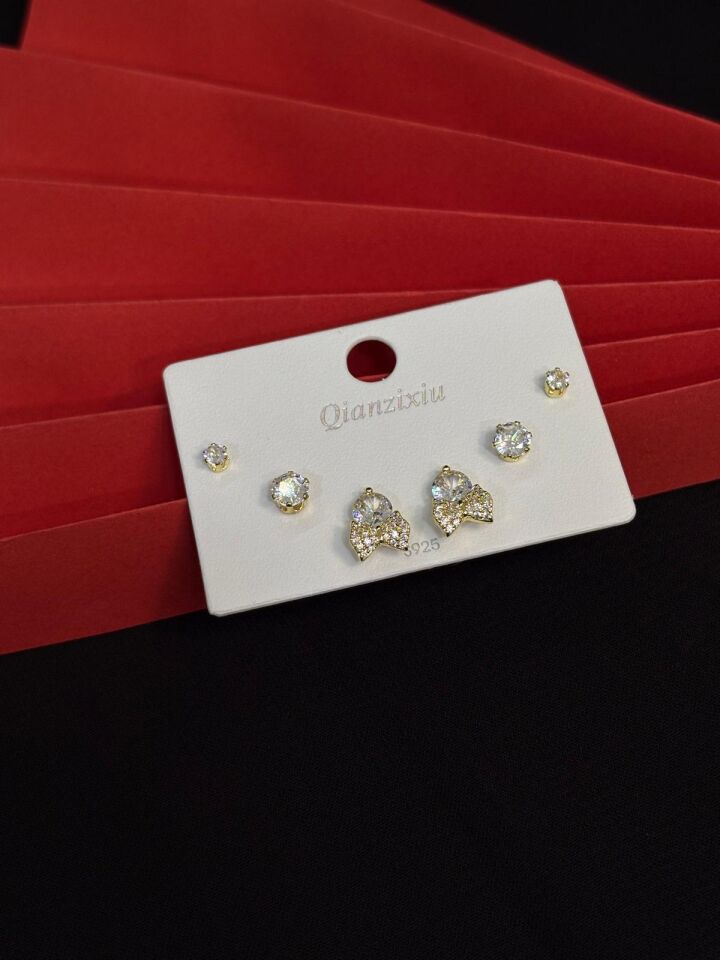 Melisa Takı & Aksesuar 316L Çelik Jewelry Gold Renk 6lı Set Zirkon Taşlı Küpe