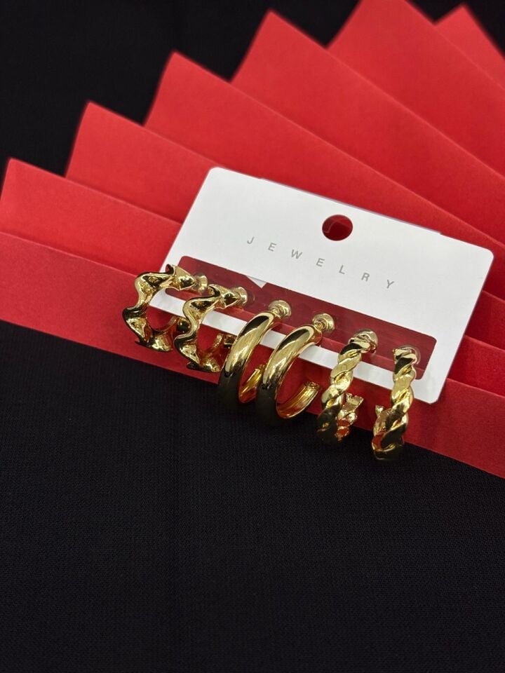 Melisa Takı & Aksesuar 316L Çelik Jewelry Gold Renk 6lı Set Zirkon Taşlı Küpe