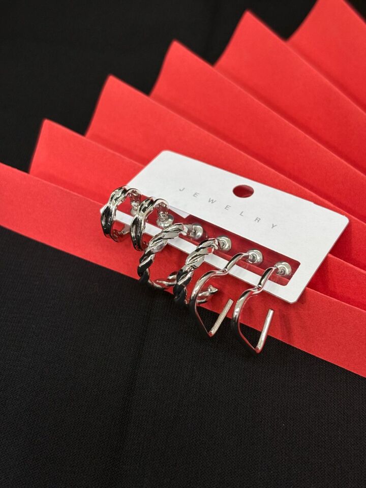 Melisa Takı & Aksesuar 316L Çelik Jewelry Gümüş Renk 6lı Set Zirkon Taşlı Küpe