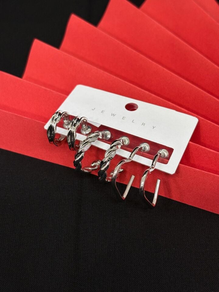 Melisa Takı & Aksesuar 316L Çelik Jewelry Gümüş Renk 6lı Set Zirkon Taşlı Küpe
