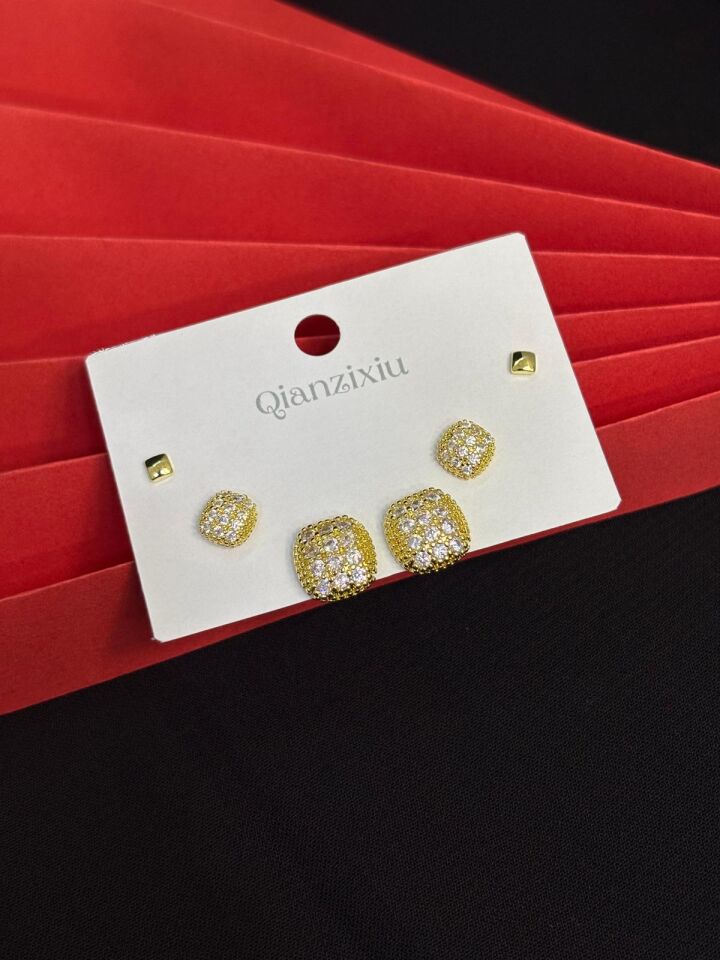 Melisa Takı & Aksesuar 316L Çelik Jewelry Gold Renk 6lı Set Zirkon Taşlı Küpe
