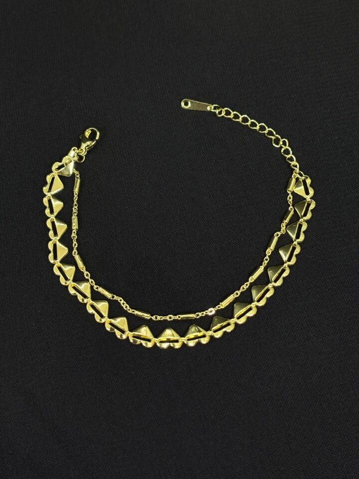 Melisa Takı & Aksesuar 316L Çelik Gold Renk İkili Zincir Kalp Bileklik