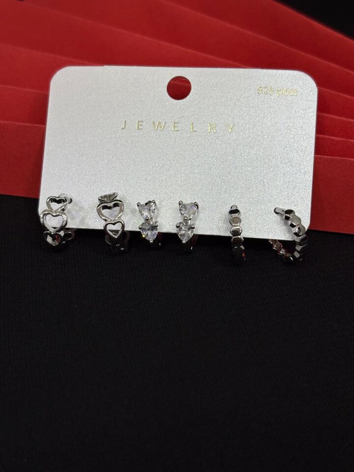 Melisa Takı & Aksesuar 316L Çelik Jewelry Gümüş Renk 6lı Set Zirkon Taşlı Küpe