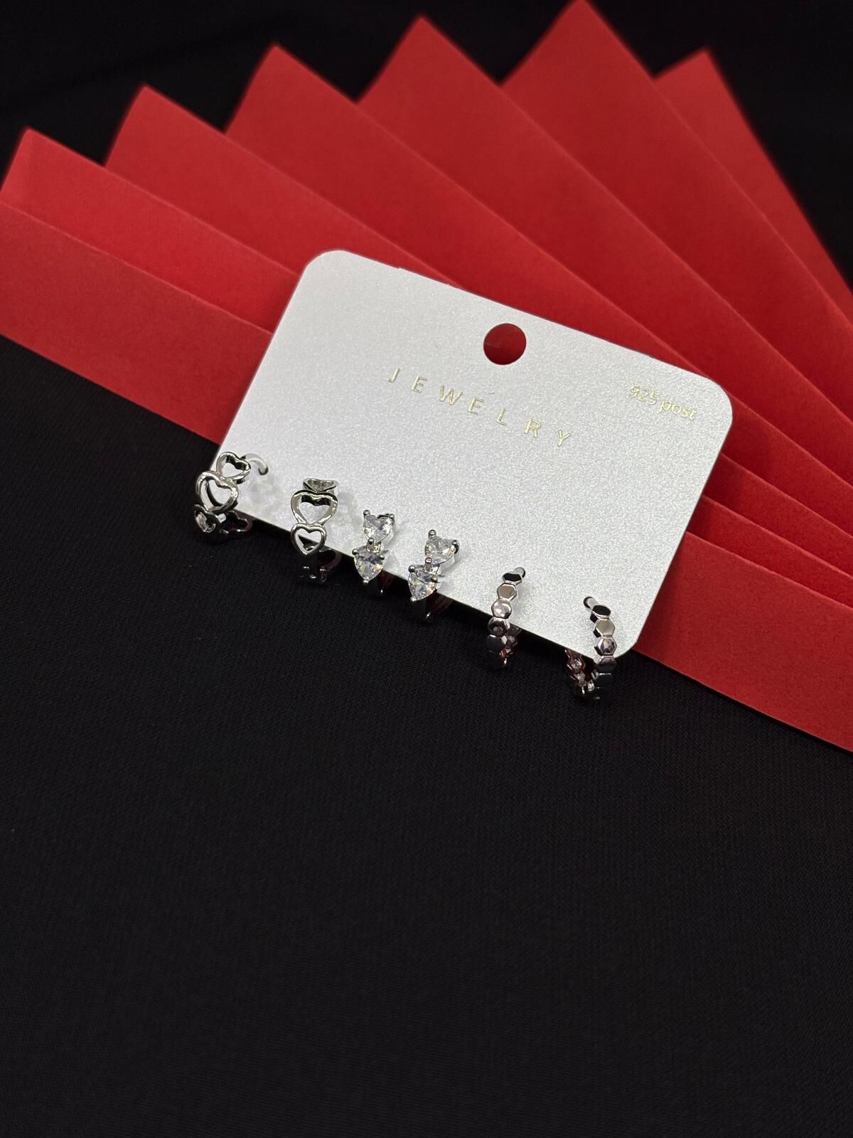 Melisa Takı & Aksesuar 316L Çelik Jewelry Gümüş Renk 6lı Set Zirkon Taşlı Küpe