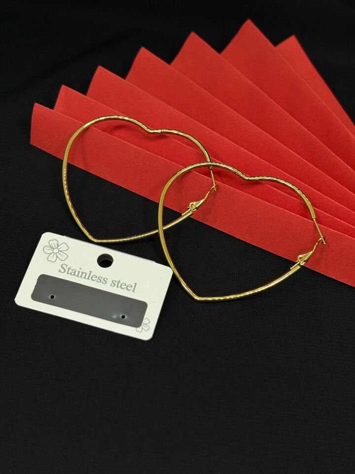 Melisa Takı & Aksesuar 316L Çelik Gold Renk Kalp Halka Küpe