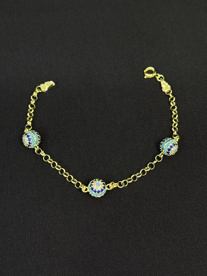 Melisa Takı & Aksesuar 14K Gold Renk Xuping Yuvarlak Nazar Taşlı Bileklik 20cm