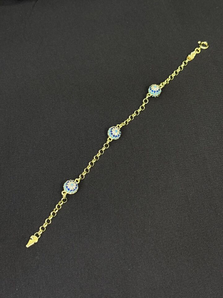 Melisa Takı & Aksesuar 14K Gold Renk Xuping Yuvarlak Nazar Taşlı Bileklik 20cm
