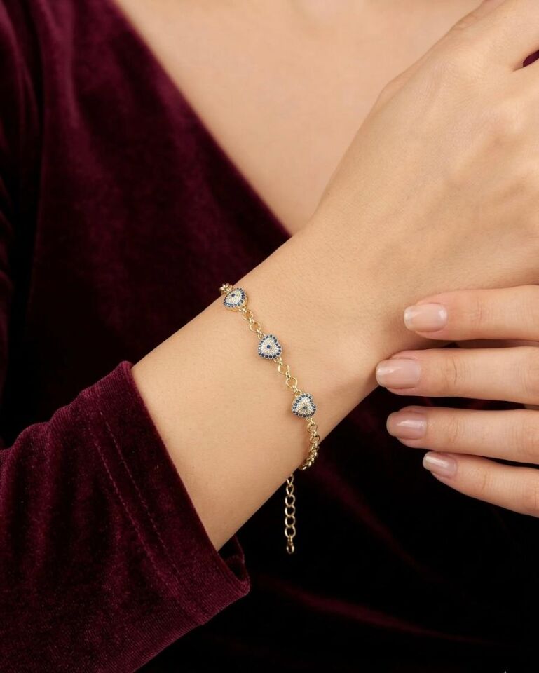 Melisa Takı & Aksesuar 14K Gold Renk Xuping Kalp Nazar Taşlı Bileklik 21cm