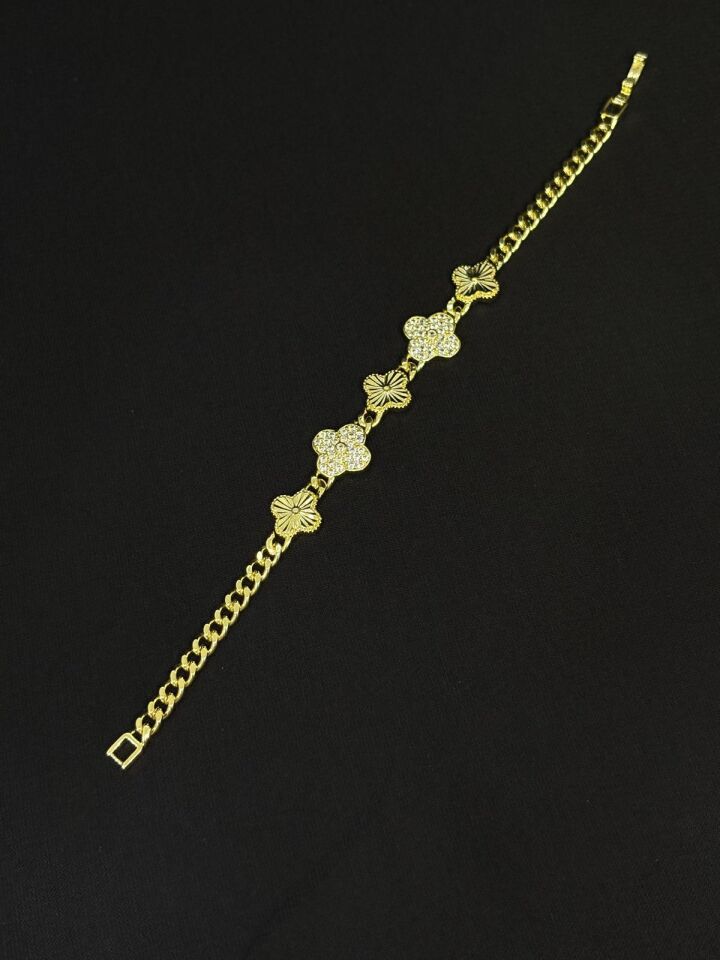 Melisa Takı & Aksesuar 14K Gold Renk Xuping Zirkon Taşlı Yonca Bileklik 20cm