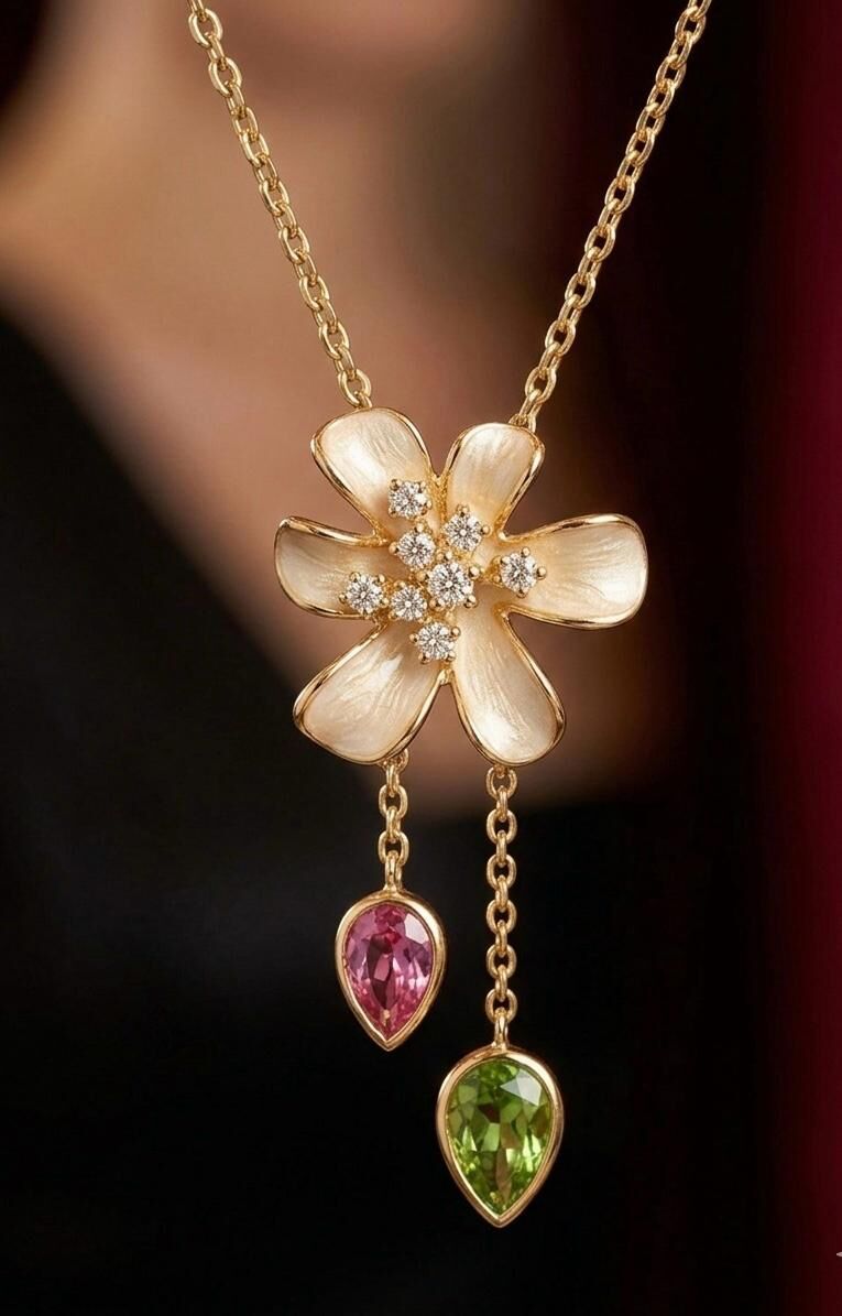 Melisa Takı & Aksesuar 316L Çelik Gold Renk Çiçek Taşlı Kolye