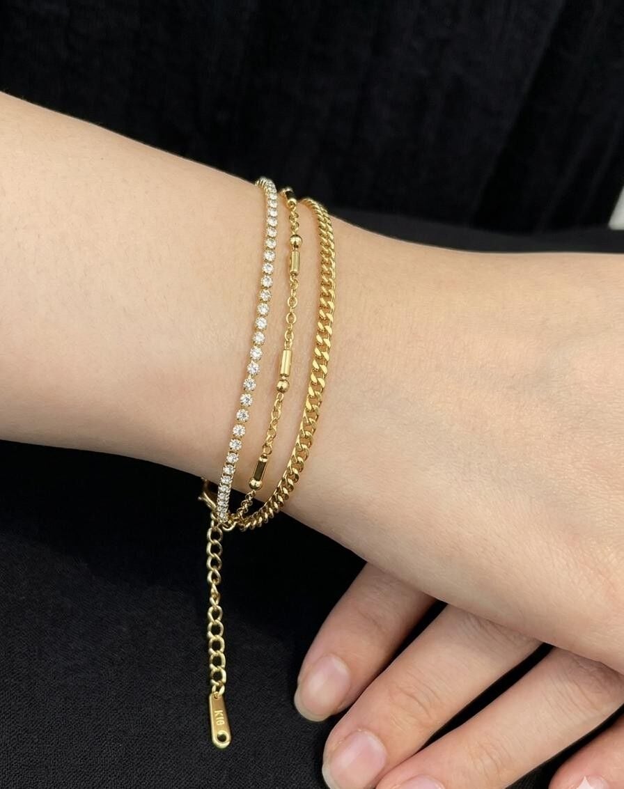 Melisa Takı & Aksesuar 316L Çelik 14K Kaplama Gold Renk Üç Zincirli Bileklik