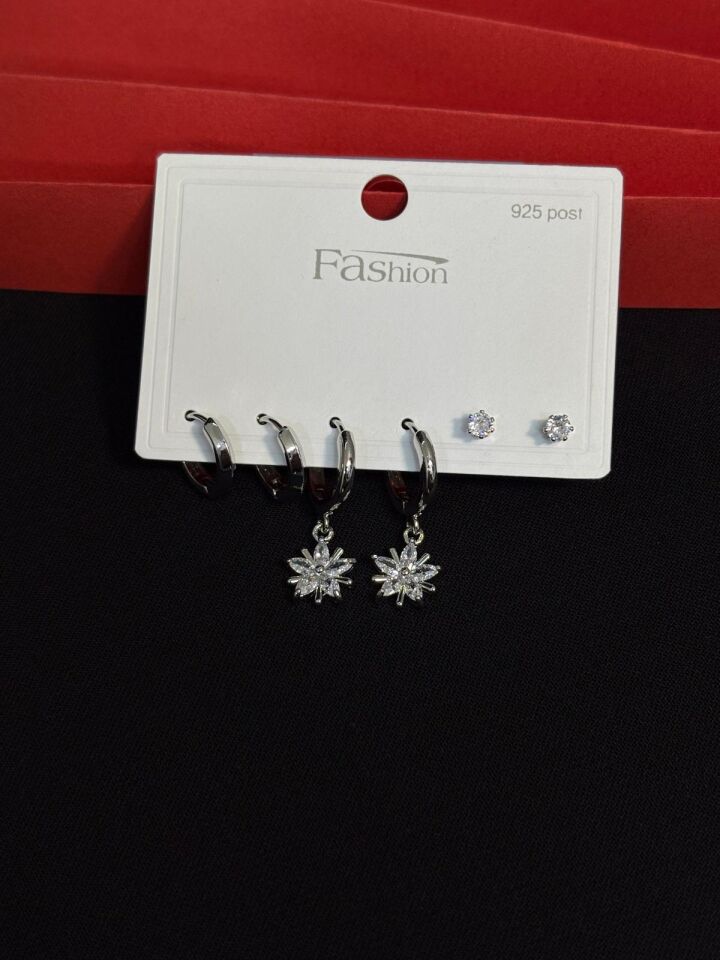 Melisa Takı & Aksesuar 316L Çelik Jewelry Gümüş Renk 6lı Set Zirkon Taşlı Küpe