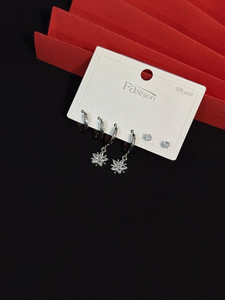 Melisa Takı & Aksesuar 316L Çelik Jewelry Gümüş Renk 6lı Set Zirkon Taşlı Küpe
