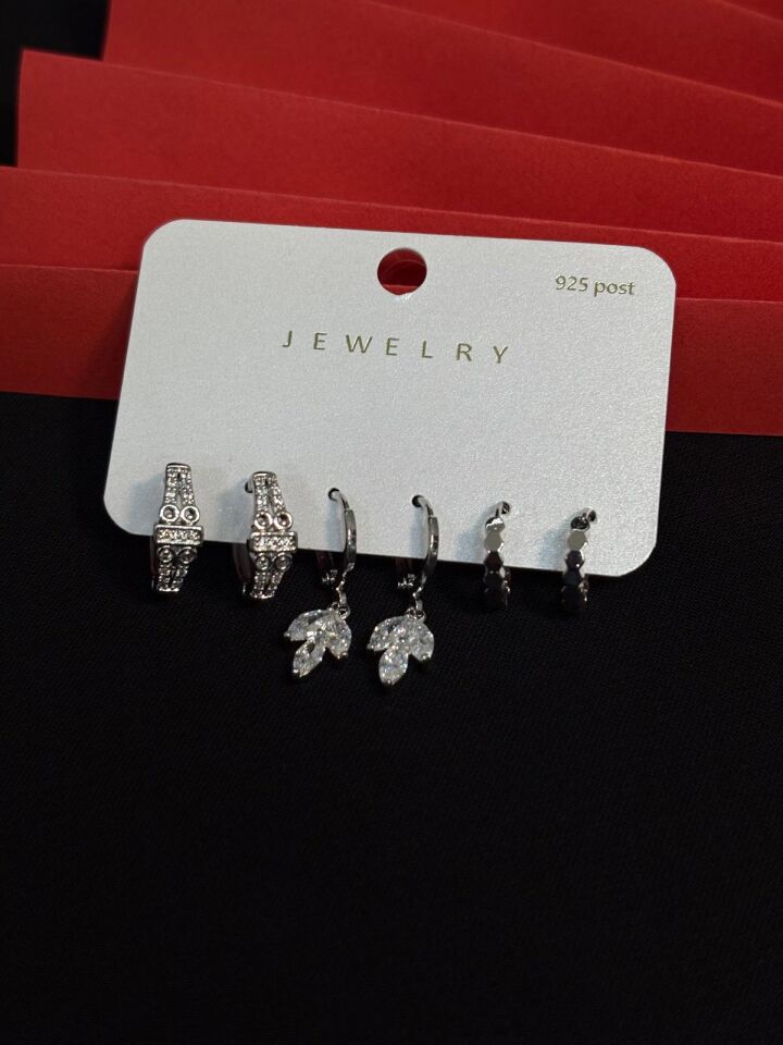 Melisa Takı & Aksesuar 316L Çelik Jewelry Gümüş Renk 6lı Set Zirkon Taşlı Küpe