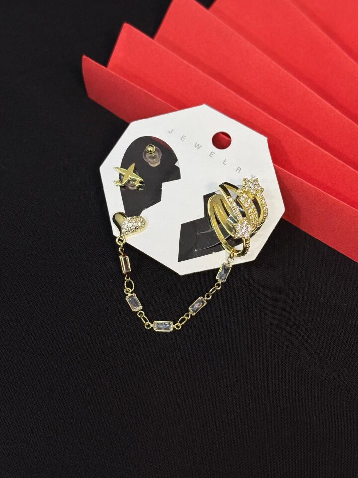 Melisa Takı & Aksesuar 316L Çelik Jewelry Gold Renk 4lü Set Ear Cuff Küpe